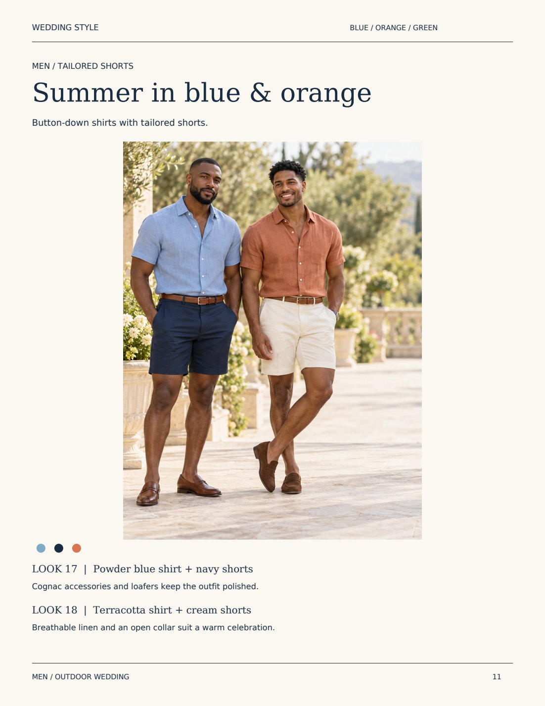 Summer in blue and orange — tailored shorts